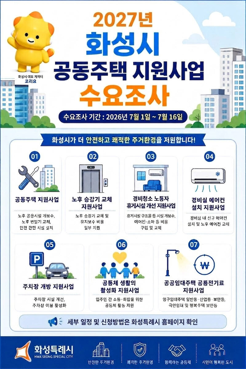 화성시, 2027년 공동주택 지원사업...